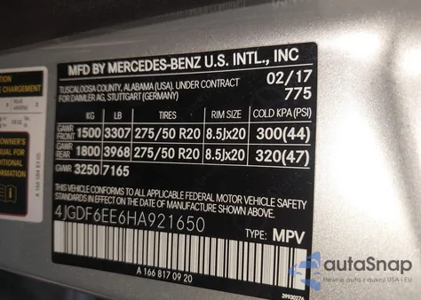 2017 Mercedes-Benz Gls 450 4Matic z USA, uszkodzony, nr VIN 4JGDF6EE6HA921650